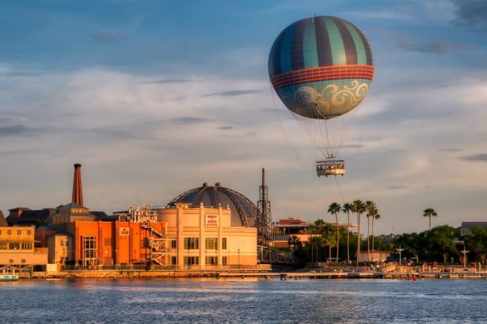 Disney Springs, Florida at Sunset with Hot Air Balloon, an example of what to do in Kissimmee