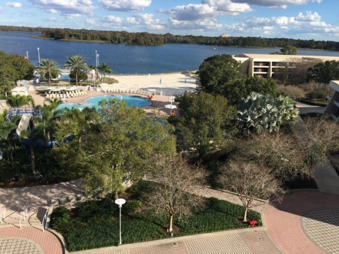 Sleek and modern rooms at Disney's Contemporary Resort have expansive views from the balcony.