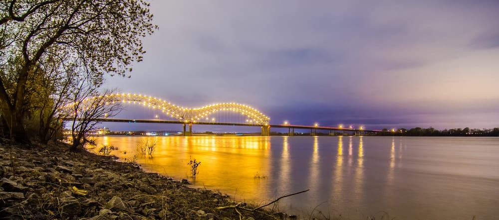 view of the river at night for a romantic getaway in Memphis