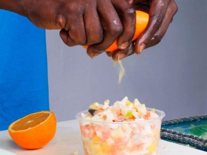 Conch salad is an island staple and a must-try on when you visit Turks and Caicos! Citrusy and tangy it is a delightful lunch or a side dish.