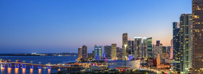 Miami Beach skyline at dusk